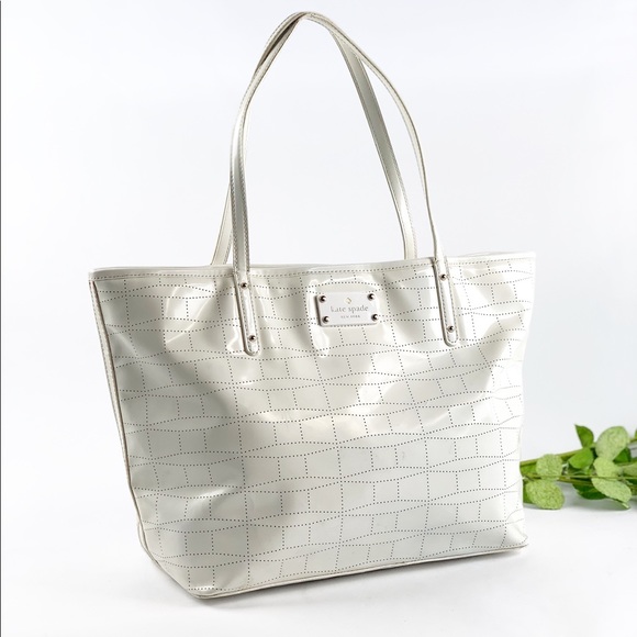 kate spade Handbags - Kate Spade Large White Tote Perforated Design